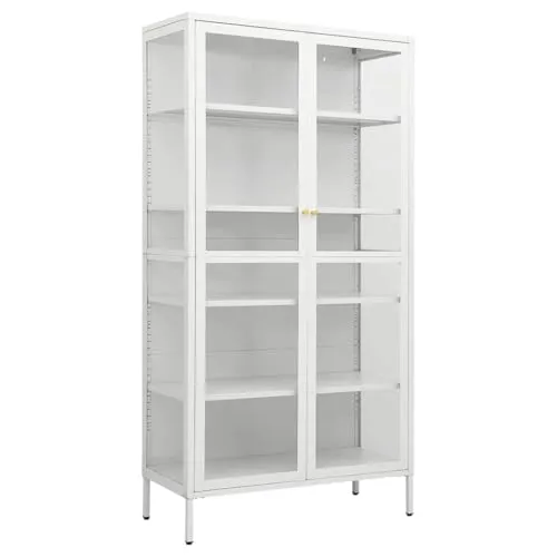 vidaXL Vitrine Weiß 90x40x180 cm aus Stahl und Gehärtetem Glas - Glasvitrine in elegantem Weiß mit 4 verstellbaren Einlegeböden für optimale Aufbewahrung. Ideal zur Präsentation Ihrer Lieblingsstücke und leicht zu reinigen.