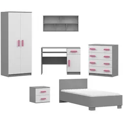 Deine Möbel 24 Kinderzimmer-Set Inge, Weiß, Grau, Rosa - Das Kinderzimmer-Set Inge bietet modernes Design und Funktionalität. Mit hochwertigen Materialien und wählbaren Holzgriffen in verschiedenen Farben passt es sich perfekt an jedes Kinderzimmer an und sorgt für eine individuelle Note.