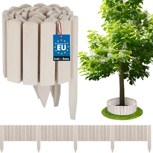KOTARBAU® Beeteinfassung Holz Gartenzaun Rollzaun 200 x 20 cm Weiß Beetumrandung Holzzaun Rollboarder Palisadenkante Holzzaun Rasenkanten Deko Gartenzaun Steckzaun Flexibler Rollborder Rasenkante
