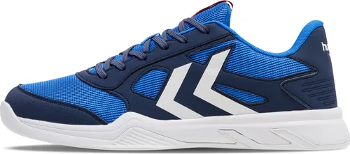Hummel Teiwaz III Handballschuhe Blau EU 44 1/2 - Hallenschuhe mit atmungsaktivem Mesh-Obermaterial, interner Fersenstabilisator und nicht abfärbender Laufsohle für optimalen Halt und Komfort beim Handballspielen.