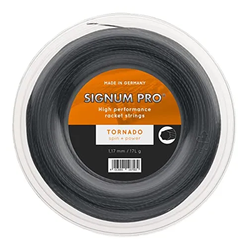 Signum Pro Tornado 200m schwarz 1,29 mm - Hochwertige Tennissaite für optimale Kontrolle und Spin, ideal für ambitionierte Spieler, die ihre Leistung steigern möchten.
