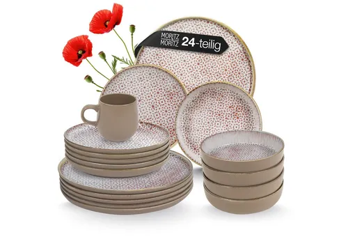 Moritz & Moritz Kombiservice ALHAMBRA Geschirrset mit Tassen Mousse (24-tlg), 6 Personen, Porzellan, Spülmaschinengeeignet & Mikrowellensicher