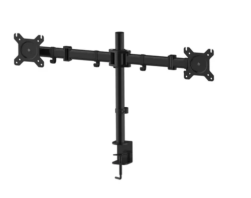 HFTEK Monitor TV Tisch-Halterung für 13-27 Zoll Bildschirme - TV-Wand- & Deckenhalterungen, stabile Doppelarm-Halterung für zwei Monitore, 360° drehbar und ergonomisch höhenverstellbar für optimalen Komfort und mehr Platz auf dem Schreibtisch.