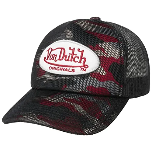 Von Dutch Camo Foam Trucker Cap Basecap Baseballcap Meshcap Curved Brim (One Size - schwarz-rot)