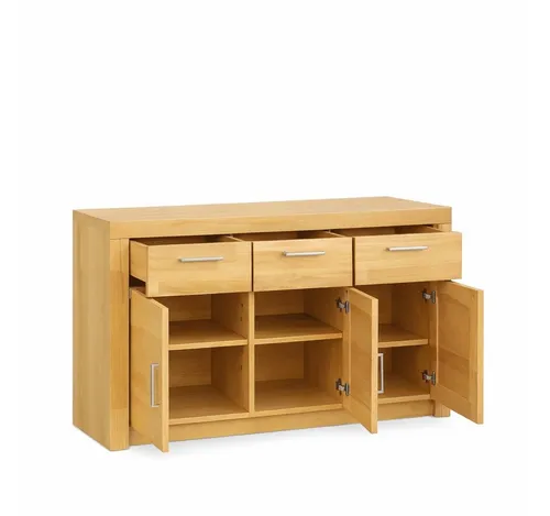 bv-vertrieb Highboard Kernbuche Anrichte mit Schubladen - Highboard aus geöltem Kernbuche-Massivholz, langlebig und pflegeleicht. Mit 3 Türen, Schubkästen und hochwertigen Metallgriffen - ideal für stilvolle Aufbewahrung.