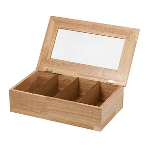 APS Teebox - Teekiste 35,5 x 20 cm, H: 9 cm - Teezubehör mit 4 Kammern für insgesamt 120 Teebeutel, hygienische und sortierte Aufbewahrung für Teeliebhaber.