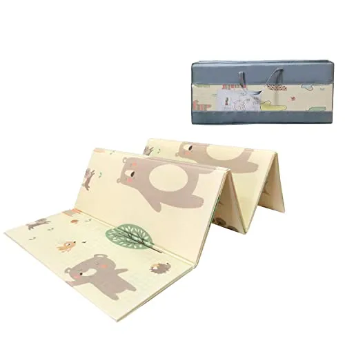 Mamabrum Baby Spielmatte 195 x 176 cm mit Teddybär & Pferde Motiv - XPE-Schaumstoff, ungiftig, wasserdicht & rutschfest - Krabbelmatte für Babys & Kleinkinder