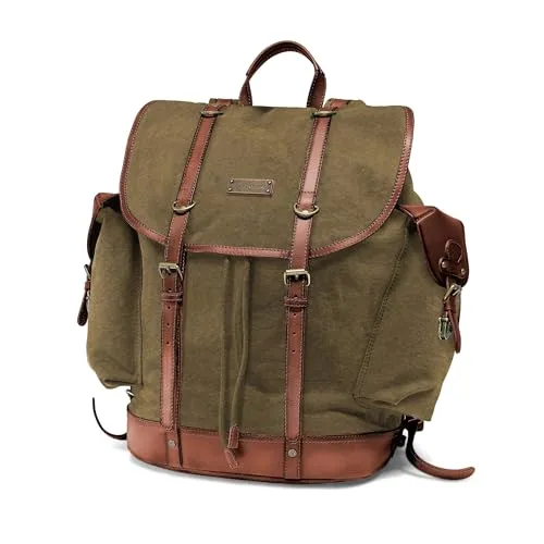 DRAKENSBERG Rucksack 'Henry' – Vintage Canvas & Leder, 30L - Wanderrucksack im alpinen Vintage-Design mit 13