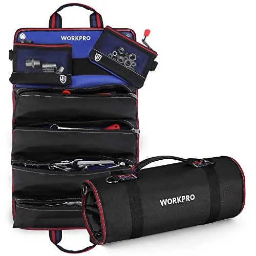WORKPRO Werkzeugtasche Rolltasche 57x36CM, Profi Werkzeugrolle aus 720D Polyester