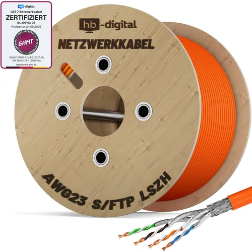 hb-digital Verlegekabel CAT 7 - 500m S/FTP LSZH - Netzwerkkabel mit bis zu 10 Gbit/s Übertragungsgeschwindigkeit, ideal für schnelle Netzwerkinstallationen und halogenfrei für erhöhte Sicherheit.