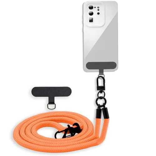 Cadorabo Universale Handykette in ORANGE - Passend für die meisten gängigen Smartphones und Hüllen - Verstellbares Handyband Kordel zum Umhängen Schlüsselband Universales Pad zum einlegen
