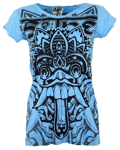 GURU SHOP Sure T-Shirt Bali Dragon - Hellblau, Damen, Baumwolle, Size:L