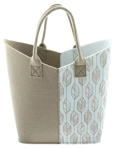 Dekoleidenschaft Shopper Beige-Weiß aus Filz - Einkaufstasche im trendigen Beige-Weiß mit stilvollem Feder-Muster, ideal für umweltbewusste Einkäufe und Freizeitaktivitäten. Maße: B 35 x T 20 x H 39 cm.