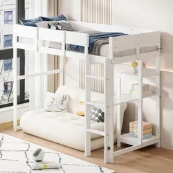 Hochbett 90x200 Cm Mit Integriertem Regal Weiß