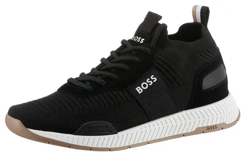 BOSS Titanium_Runn Slip-On Sneaker - Sneaker mit elastischem Einstieg für einfachen Zugang, sportlicher Freizeitschuh in Größe 50 EU und schwarzem Design, ideal für lässige Outfits.