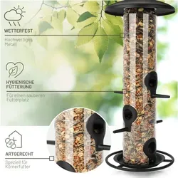 Futtersäule 35cm für Wildvögel - Wetterfestes Metall - Vogelfutterspender aus wetterfestem Metall, 35cm hoch. Ideal für die langfristige Fütterung von Wildvögeln in Ihrem Garten. Robuste Bauweise mit transparentem Behälter für einfache Füllstandskontrolle.