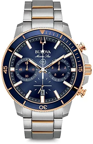 BULOVA 98B301 Herrenuhr Edelstahl Marine Star Bicolor - Sportliche Armbanduhr für Herren mit 200 m Wasserdichtigkeit, Chronograph und leuchtenden Zeigern – ideal für Taucher und Outdoor-Enthusiasten.