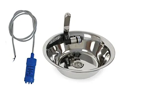 Edelstahl Camping Spülbecken mit Wasserhahn und Tauchpumpe - Praktisches 32 cm Ø Edelstahl Spülbecken für Camping und Wohnmobile, inklusive 12V Wasserhahn und Tauchpumpe – ideal für den mobilen Einsatz.