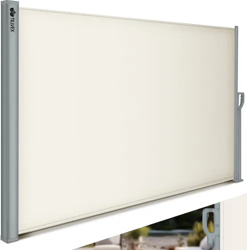 tillvex® Seitenmarkise 160 x 350 cm - Ausziehbar & Blickdicht - Markisen für Balkon, Garten & Terrasse: Genießen Sie maximale Privatsphäre mit unserer robusten, wetterfesten Seitenmarkise aus rostfreiem Stahl und wasserabweisendem Stoff.