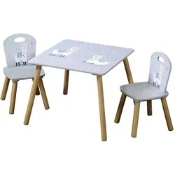 Kesper Kindertisch mit 2 Stühlen - Alpaka Motiv, Grau - Kinderzimmertisch & -stuhlset, ideal für Kinder von 2-6 Jahren. Robust und standfest, inklusive 2 Stühlen. Perfekt für Spiel und Spaß mit einem süßen Alpaka-Motiv!