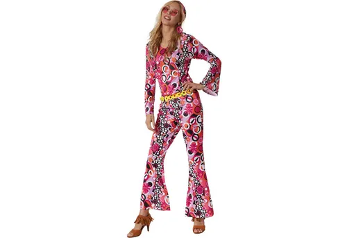 tectake® Damenkostüm Hippie Flowerpower - Kostüme für Faschings- und Mottopartys, bringe den Spirit der 70er Jahre mit buntem Design und lässigem Stil zum Leben!