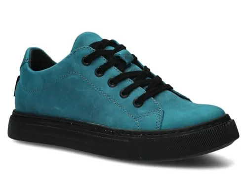 nagaba - Sneaker Damen - Halbschuhe Damen - Echtleder - Flache Schuhe, Sportschuhe, Bequeme Schnürschuhe, für Herbst, Frühling - Lederschuhe mit Leder-Einlegesohle - Türkis - 37