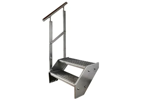 Kaminbau Mierzwa Außentreppe Premium Treppe Verzinkt mit und ohne Geländer, für Geschosshöhen bis 38.00 cm, Stufen Gitterroststufen nach DIN 24531, (Höhe 38 cm, Stufenbreite und Geländerart wählbar), Gartentreppe Stahltreppe Wetterfest Rostfrei Feuer-Verzinkt Rutschfest