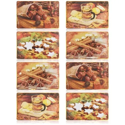 com-four® 8X Platzmatte für Weihnachten - Platzset mit Advents-Motiv für Küche und Esszimmer - Platzdeckchen mit winterlichen Motiv - weihnachtliches Tischset (Taste of Christmas)