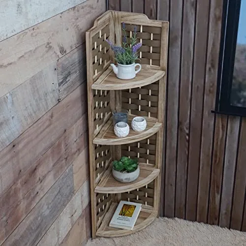 Eckregal HWC-K85, klappbar mit 4 Ablagen - Platzsparendes Eckregal mit 4 Ablagen, klappbar und ideal für jeden Raum. Aus hochwertigem Paulowniaholz und Polyethylen gefertigt.