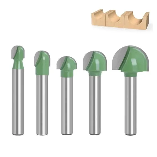 Schaft Oberfräser Hohlkehlfräser, 6 mm 5 Stücke, Rund Nase Cove Core Box Fräser, Holzbearbeitung Fräser, Hartmetall Holzbearbeitung Fräser, Radiusfräser Kugelfräser, Grün, 6mm /8mm /10mm /12mm /18mm