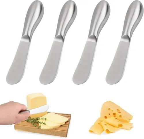 Linwnil Streumesser-Set, 4-teiliges Käse- und Butterstreumesser, Mini-Servierzange, Edelstahl-Mehrzweck-Buttermesser