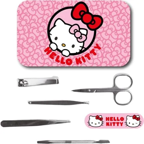 Hello Kitty Maniküre-Set mit Metalletui, Nagelknipser, Schere, Pinzette und Nagelhautwerkzeug – Körperpflegeset für Mädchen, Teenager und Sanrio-Fans