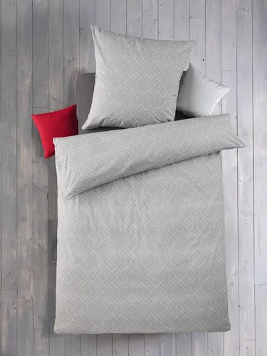 Optidream Bettwäsche Set Renforcé 135x200 Baumwolle Squares-Grau grau weiss, Renforcé, 2 teilig, Sommer Geschenke Idee Frauen Männer weich sale Reißverschluss Partner