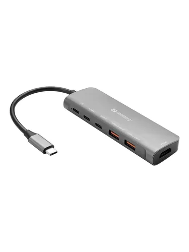 Sandberg USB-C Dock HDMI + 2xUSB-A + 2xUSB-C + PD100W 136-65 - Weiteres Notebook-Zubehör mit vielseitigen Anschlussmöglichkeiten, ideal für eine effiziente Verbindung von Geräten und schneller Datenübertragung.