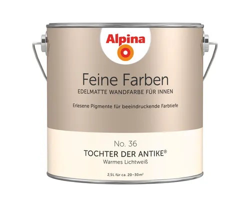 ALPINA Feine Farben - Wandfarbe in subtilen Beige 2,5L - Farben für den Innenbereich, matt und algenresistent, ideal für ein stilvolles Esszimmer. Hergestellt in Deutschland, wasserbasierte Qualität für einfache Verarbeitung.