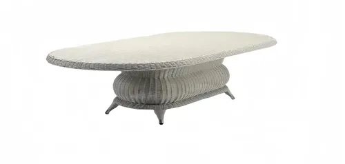 Eleganter Rattan Couchtisch Grau für Terrasse und Balkon - Stilvoller Couchtisch aus hochwertigem Rattan, ideal für bis zu 4 Personen. Maße: 220 x 110 x 75 cm. Modernes Design, perfekt für entspannte Stunden im Freien.