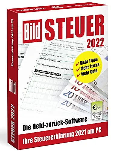 BILD Steuer 2022, Geld-zurück-Software für die Steuererklärung 2021, einfache Steuersoftware, CD-Version für Windows 11, 10 und 8