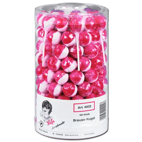 Küfa Brause-Kugel-Lutscher - 100 Stück - Hartkaramellen & Hartbonbons in einer praktischen Dose, fruchtig-spritziger Genuss für Groß und Klein.