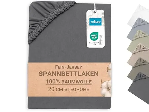 ZOLLNER Spannbettlaken 140 x 200 cm aus 100% Baumwolle - Hochwertiges Spannbettlaken aus Feinjersey mit rundum Gummizug, bis 60°C waschbar. Ideal für Schlafzimmer, Gästezimmer und Kinderzimmer – für optimalen Schlafkomfort und ein angenehmes Hautgefühl.