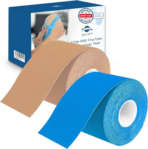 Axion Kinesiologie-Tape Wasserfestes Kinesio-Tape in beige & blau, 2 Rollen (2-St) 5 cm x 500 cm
