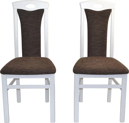 Esszimmerstuhl, Stuhl 2er-Set aus Massivholz Weiß/Schoko