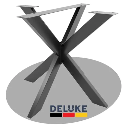 DELUKE® Tischgestell Metall KRYT Schwarz matt - Möbelfüße aus hochwertigem pulverbeschichtetem Stahl mit industriellem Design, ideal für Esstische und Schreibtische. Inklusive Bodenschoner für den Schutz des Bodens.