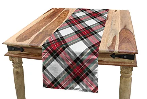 ABAKUHAUS Schottenkaro Tischläufer, Plaid Motiv Rhombuses, Esszimmer Küche Rechteckiger Dekorativer Tischläufer, 40 x 180 cm, Weiß Rot