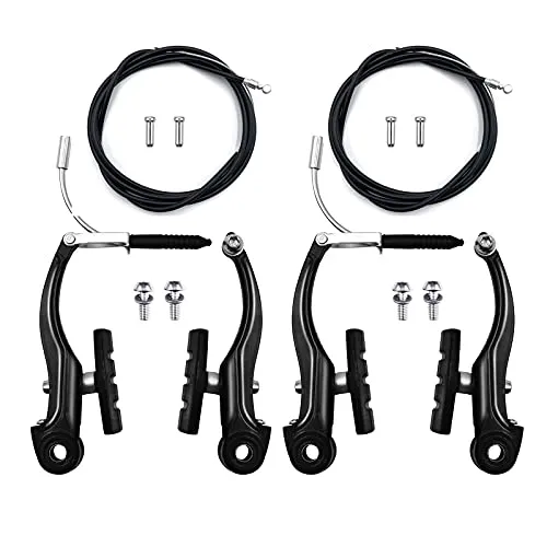 Hmseng 2 Paar Fahrrad Bremsen Set, V-Typ Fahrradbremsen Enthalten,mit 2 Stücke Bremskabeln und 4 Stücke Kabel Endkappen für Mountainbike