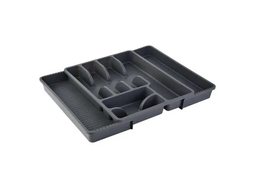 Engelland Besteckkasten Ausziehbarer Besteckeinsatz für Schubladen 30-50 cm (Vorteils-Set, 1 St., 29 - 51 x 38 x 5 cm, variabel ausziehbar, für alle Schubladen), 8 Fächer, robust, Kunststoff, Besteckkorb, Besteckhalter, Organizer