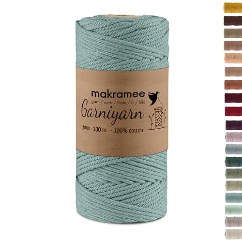 Makramee Garn 3mm Premium – 100m Baumwollkordel 100% Baumwolle für Makramee, Wandbehänge, Pflanzenhänger, DIY Basteln & Handarbeit – Hochwertiges Makramee-Garn Baumwollgarn Duck Egg Blue