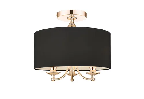 Licht-Erlebnisse Deckenleuchte HALDEN, ohne Leuchtmittel, Metall Stoff E14 rund Ø 40 cm in Gold Schwarz 3-flammig Klassisch