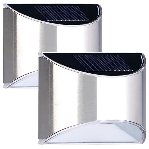 Lunartec 2er-Set Solar-LED-Wandleuchte mit Lichtsensor, Edelstahl, 20 lm, IP44