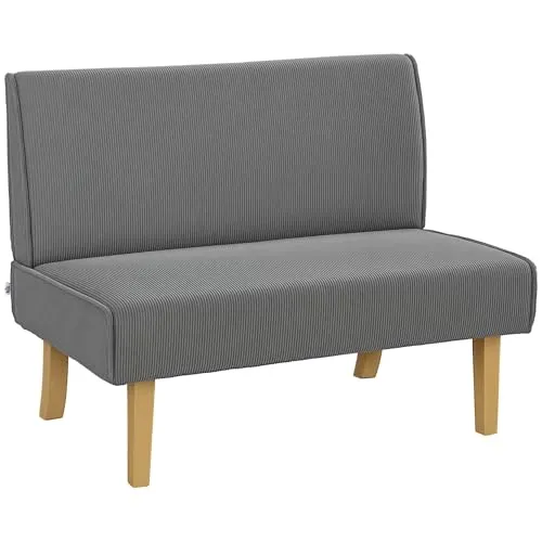 HOMCOM 2 Sitzer Sofa in Grau mit Cord-Optik - Sofas & Couches – Komfortables 2-Sitzer Sofa mit robustem Holzrahmen, ideal für kleine Räume und einfach in nur 30 Minuten zusammenbaubar.