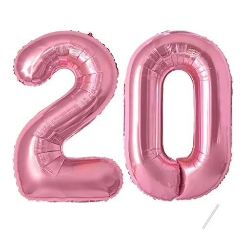 Geburtstag Deko zahlen luftballon 20 jahre | Folienballon Rosa- für 20. Geburtstagsdeko Männer Frauen Ballon Zahl Deko zum Geburtstag fliegt mit Helium 20.Geburtstagsparty 40